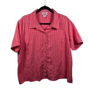 CJ Banks Top Womens 2X Pink Blouse Button Down Short Sleeve Lightweight Vacation